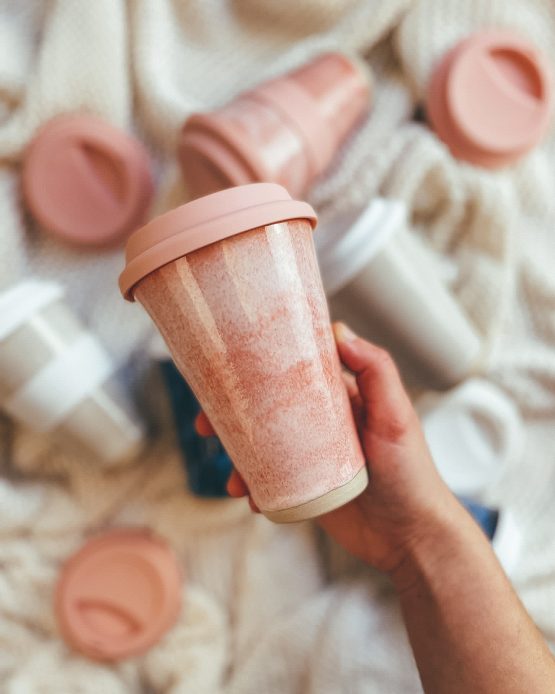 Keramický keep cup, ruční výroba - SD x MarSei ceramics barva růžová flamingo